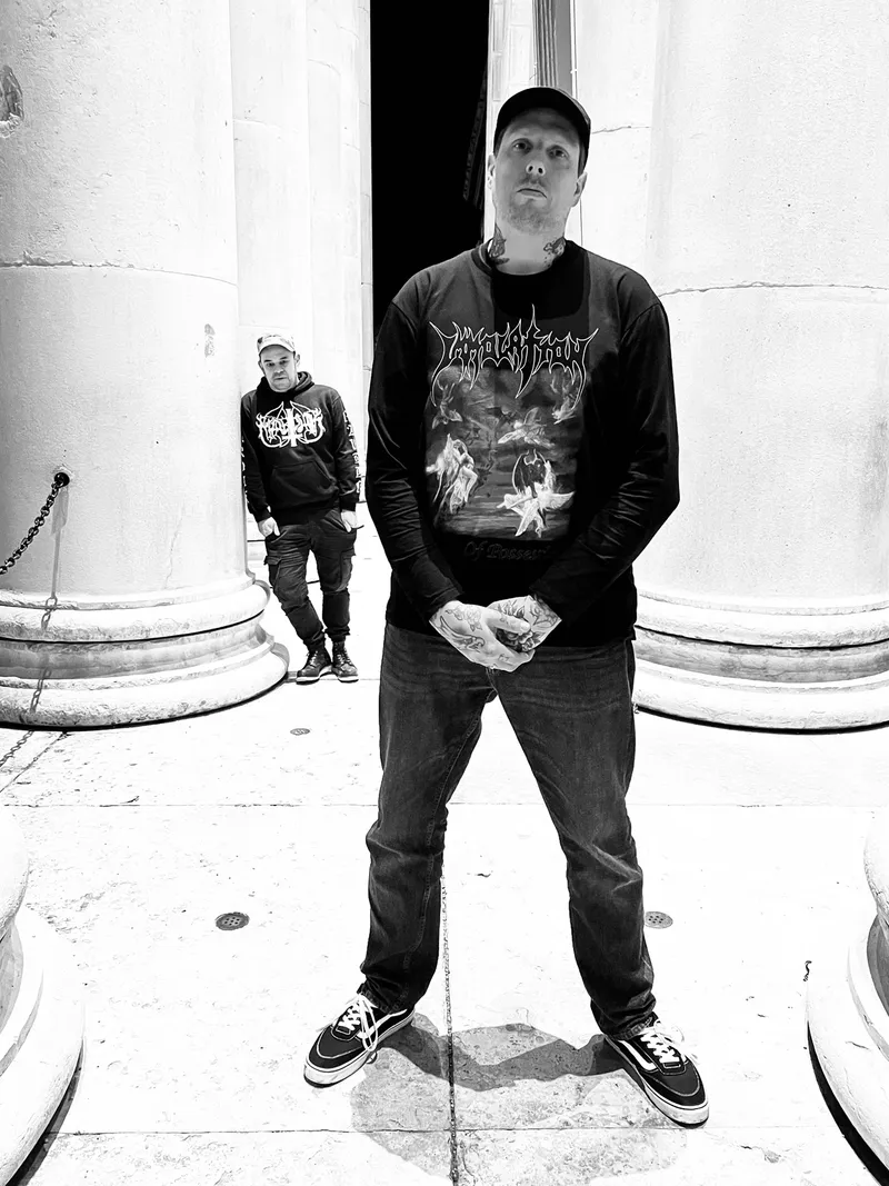 Basti and Marco between stone columns