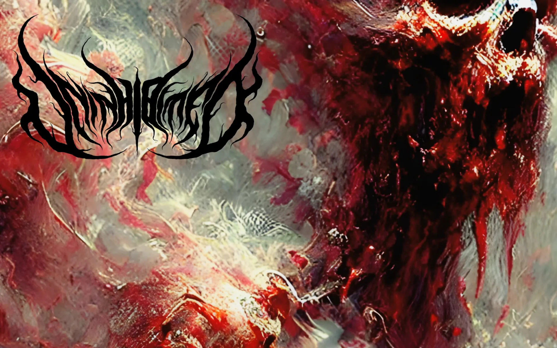 Scourge cover: a skull-faced figure emerging from swirling red and white paint